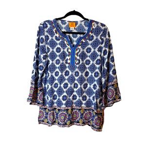 NWT Ruby Rd. Blue White Paisley Riviera Lightweight Top Size Small